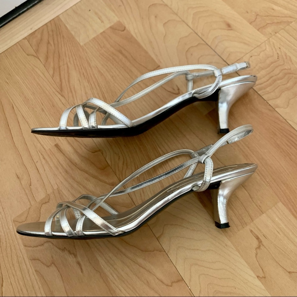 Bandolino Endall Silver Strappy Kitten Heels